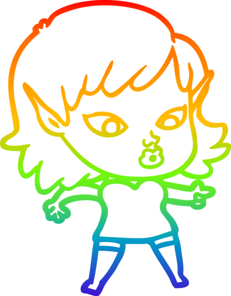 Gökkuşağı gradyan çizgisi bir insan tarafından çizilmiş güzel bir elf kızı çizimi