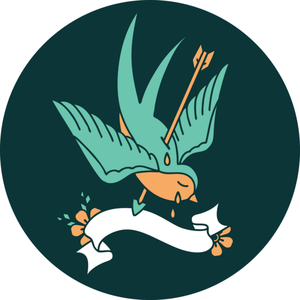 Bir kırlangıç sancağıyla bir insan tarafından çizilmiş dövme stili simgesi