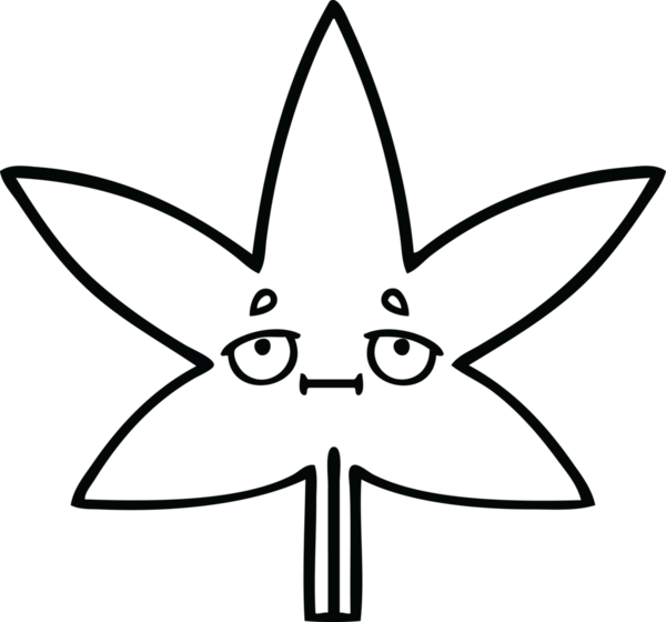 Bir insan tarafından çizilmiş marihuana yaprağının çizgi çizimi