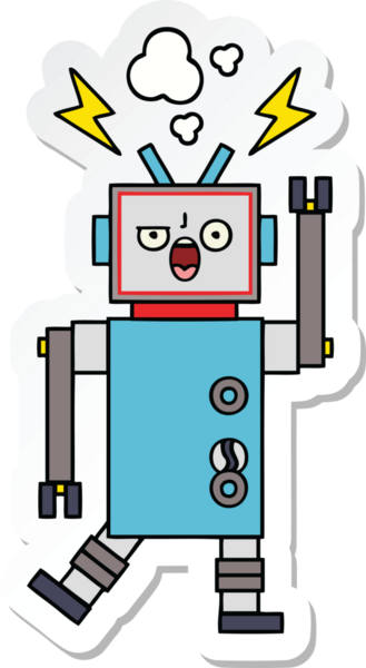 Bir insan tarafından çizilmiş, sevimli, kırık bir robotun çıkartması.