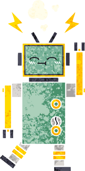 Bir insan tarafından çizilmiş bir robotun retro çizim tarzı karikatürü