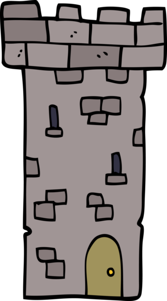 Bir insan tarafından çizilmiş karikatür kale kulesi.