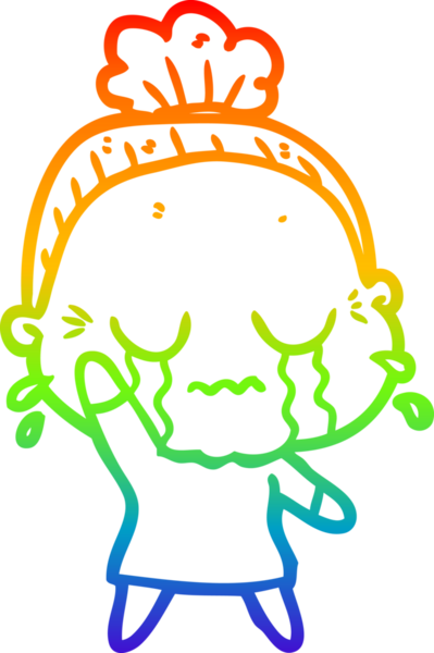 Gökkuşağı gradyan çizgi çizimi bir insan tarafından çizilmiş ağlayan yaşlı bir kadın