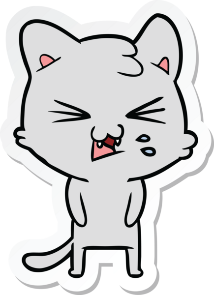 Bir insan tarafından çizilmiş, tıslayan bir kedinin çıkartması.