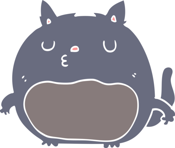 Bir insan tarafından çizilmiş düz renkli çizgi film kedisi