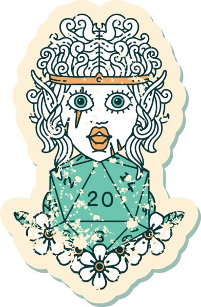 Retro Dövme Tarzı Bir insan tarafından çizilmiş 20 zarlı barbar karakter