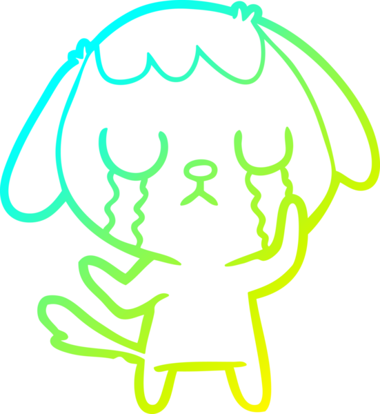 Bir insan tarafından çizilmiş ağlayan şirin bir köpeğin soğuk gradyan çizimi.