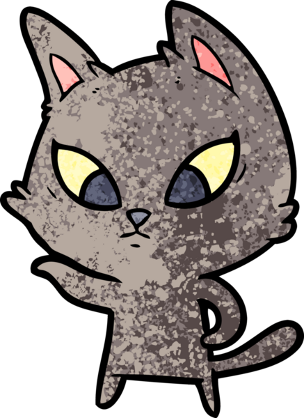 Bir insan tarafından çizilmiş kafası karışmış çizgi film kedisi.