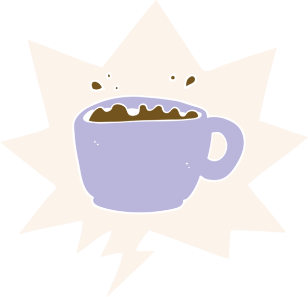 bir insan tarafından çizilmiş, konuşma baloncuklu çizgi film kahve fincanı.