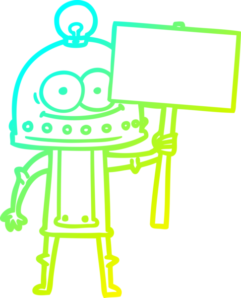 Bir insan tarafından çizilmiş ampullü mutlu bir robot çizimi.