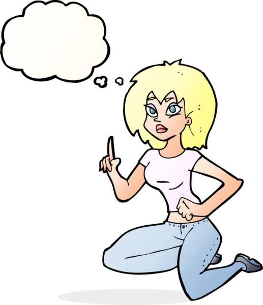 Bir insan tarafından çizilmiş düşünce baloncuğu olan bir kadın.