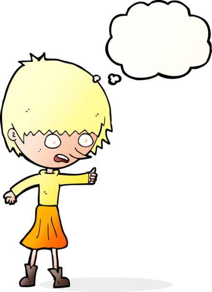 Bir insan tarafından çizilen düşünce baloncuğuyla strese giren çizgi film kadını.