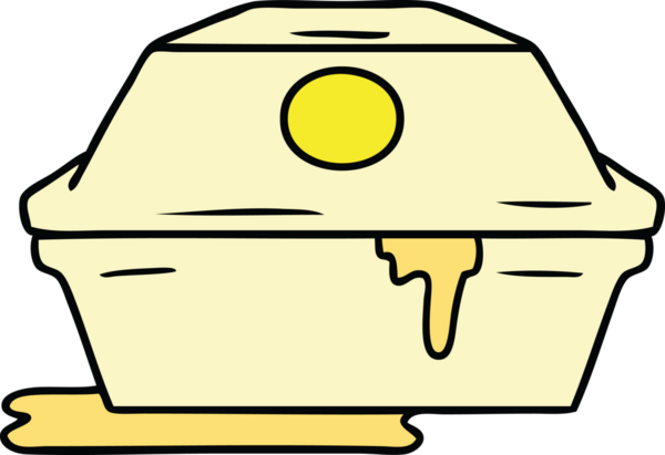 Bir insan tarafından çizilmiş hamburger konteynerinin el çizimi karikatürü.