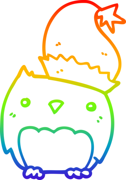 Gökkuşağı gradyan çizgisi bir insan tarafından çizilmiş şirin bir Noel baykuşunun çizimi