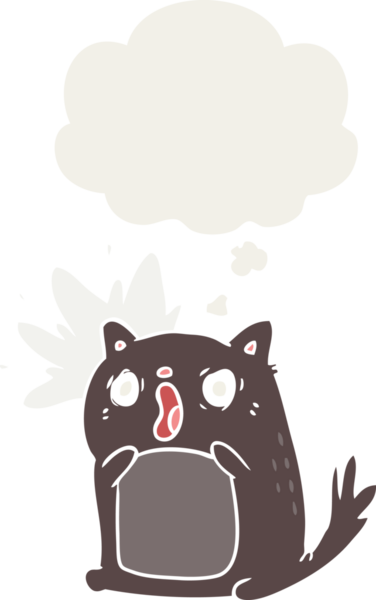 Bir insan tarafından çizilmiş, düşünce baloncuklu karikatür şok kedisi.