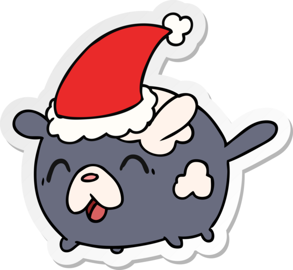 Bir insan tarafından çizilmiş kawaii köpeğinin el çizimi Noel çıkartması.