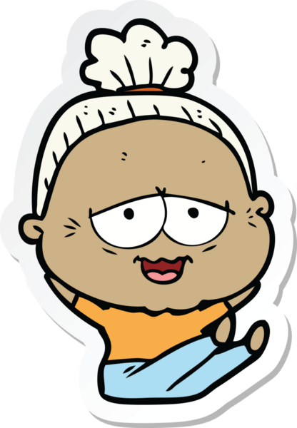 Bir insan tarafından çizilmiş mutlu yaşlı bir kadının çıkartması.