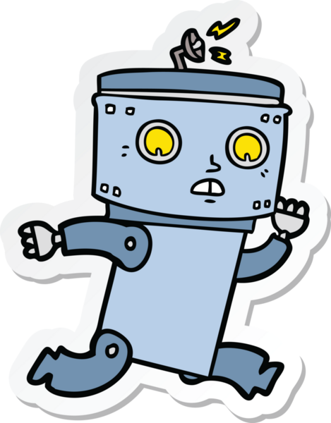 Bir insan tarafından çizilmiş robot karikatür çıkartması.