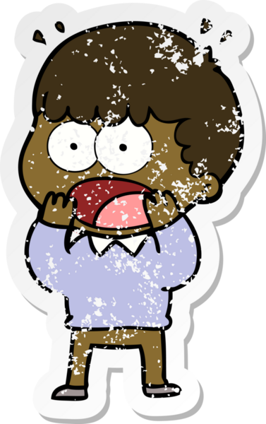 Bir insan tarafından çizilen şok olmuş bir adamın karikatür çıkartması.