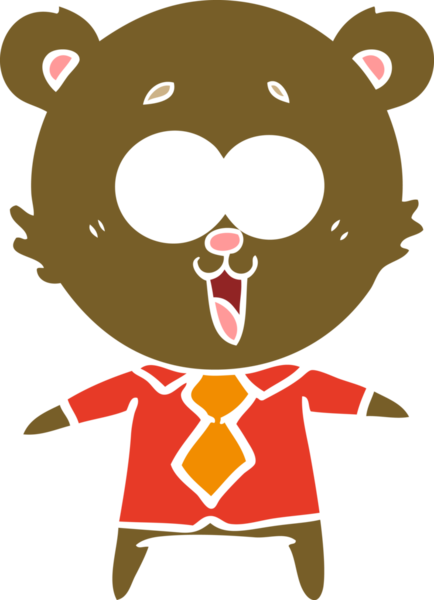 Gülen ayıcık düz renkli gömlek ve bir insan tarafından çizilmiş bir çizgi film.