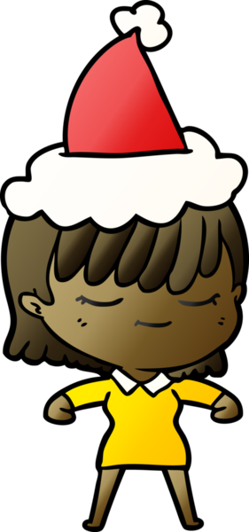 Bir insan tarafından çizilmiş Noel Baba şapkası giymiş bir kadının el çizimi karikatürü.