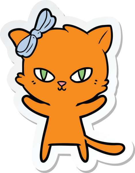 Bir insan tarafından çizilmiş şirin bir çizgi film kedisinin çıkartması.