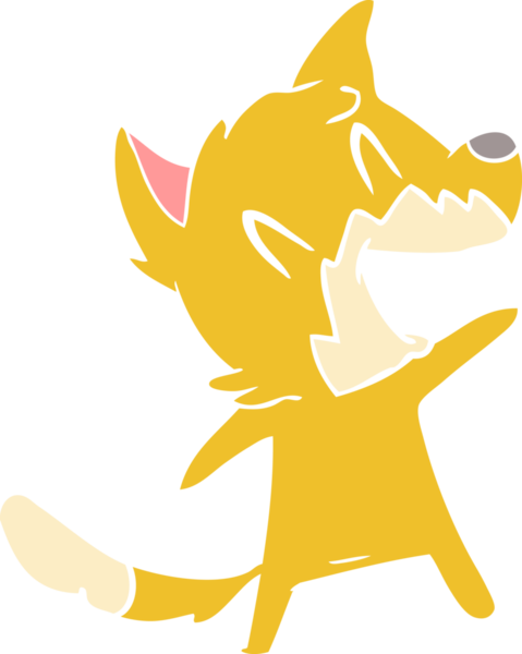 Bir insan tarafından çizilmiş gülen tilki düz renkli çizgi film.