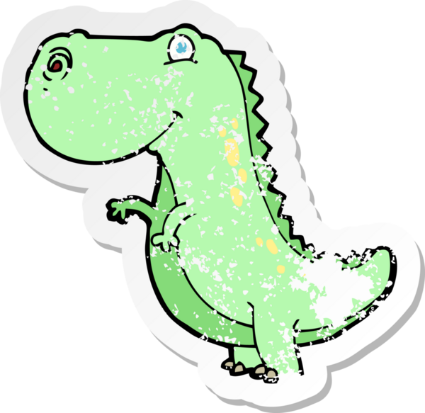 Bir insan tarafından çizilmiş bir karikatür dinozorunun gerilimli çıkartması.