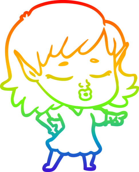 Gökkuşağı gradyan çizgisi bir insan tarafından çizilmiş güzel bir elf kızı çizimi