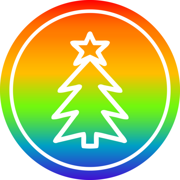 Noel ağacı dairesel simgesi gökkuşağı gradyanı bir insan tarafından çizilmiş.