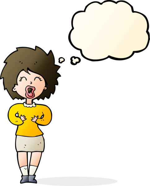 Bir insan tarafından çizilmiş düşünce balonlu çığlık atan kadın çizgi filmi.