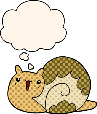 Çizgi roman tarzında bir insan tarafından çizilmiş düşünce baloncuğu olan sevimli çizgi film salyangozu.