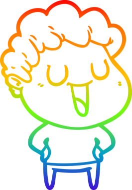 Gökkuşağı gradyan çizgisi bir insan tarafından çizilmiş gülen bir karikatür adamın çizimi