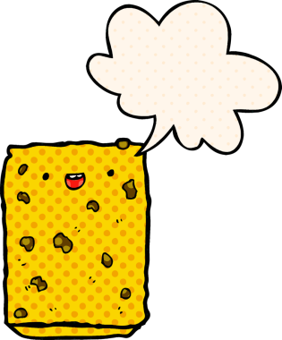 Bir insan tarafından çizilmiş çizgi roman tarzında konuşma baloncuklu çizgi film bisküvisi.