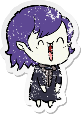 Bir insan tarafından çizilmiş mutlu vampir kız çizgi filminin kederli çıkartması.