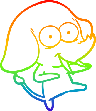 Gökkuşağı gradyanı çizimi bir insan tarafından çizilmiş mutlu bir filin çizimi