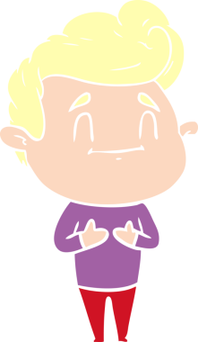 Bir insan tarafından çizilmiş mutlu düz renkli karikatür adam.