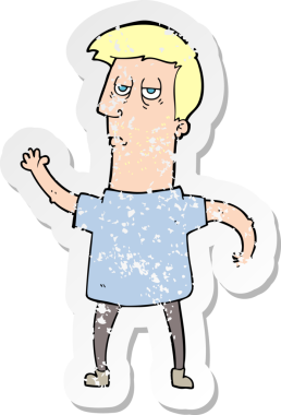 Bir insan tarafından çizilmiş, sıkıntılı bir karikatür çıkartması.