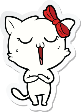 Bir insan tarafından çizilmiş çizgi film kedisinin çıkartması.