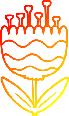 Bir insan tarafından çizilmiş karikatür desenli bir çiçeğin sıcak çizgi çizimi