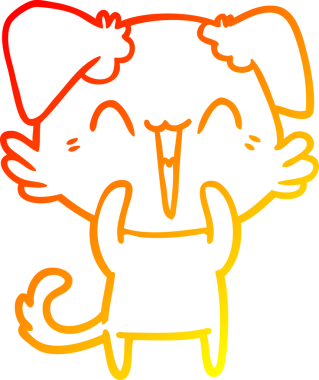 Bir insan tarafından çizilmiş mutlu, küçük bir köpek çizgi filmi.