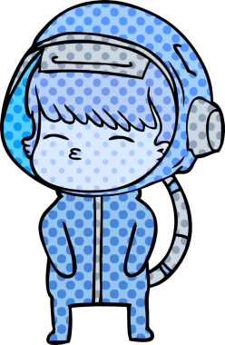 Bir insan tarafından çizilmiş meraklı astronot çizgi filmi.