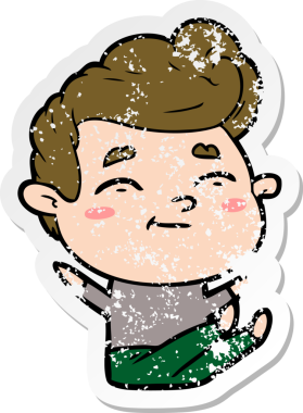 Bir insan tarafından çizilmiş mutlu bir çizgi film karakterinin sıkıntılı çıkartması.