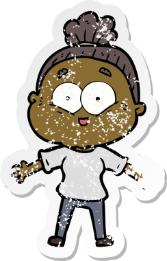 Bir insan tarafından çizilmiş mutlu, yaşlı bir kadının sıkıntılı çıkartması.