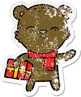 Bir insan tarafından çizilmiş mutlu çizgi film ayısının sıkıntılı çıkartması.