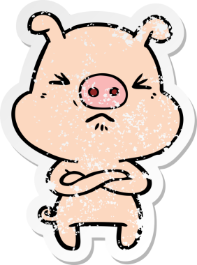 Bir insan tarafından çizilmiş kızgın bir domuzun sıkıntılı çıkartması.