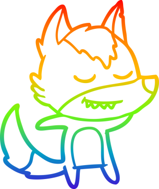 Gökkuşağı gradyan çizgisi. Bir insan tarafından çizilmiş dost bir kurt çizgi filmi.