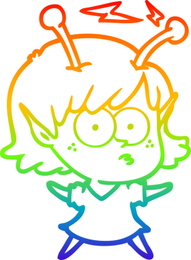 Gökkuşağı gradyan çizgisi bir insan tarafından çizilmiş uzaylı bir kızın çizimi