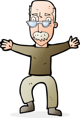 Bir insan tarafından çizilmiş kollarını sallayan yaşlı adam çizgi filmi.