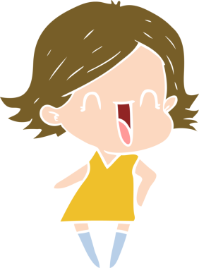 Bir insan tarafından çizilmiş düz renkli mutlu kadın çizgi filmi.